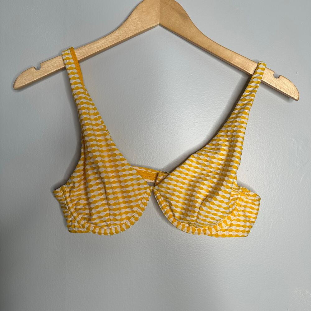 Cabana del Sol Bikini Top Womens Medium Yellow EUC Underwire Textured Retro